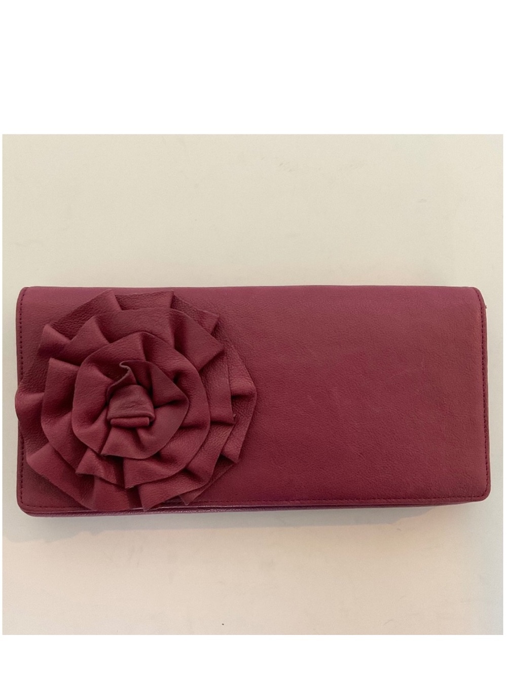 Tarnish Wallet/Clutch Mauve Leather  3-D Rosette
